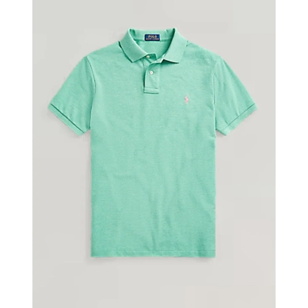 New Polo Ralph Lauren Men Classic Fit Mint Green Polo Shirt Pink Logo Size M